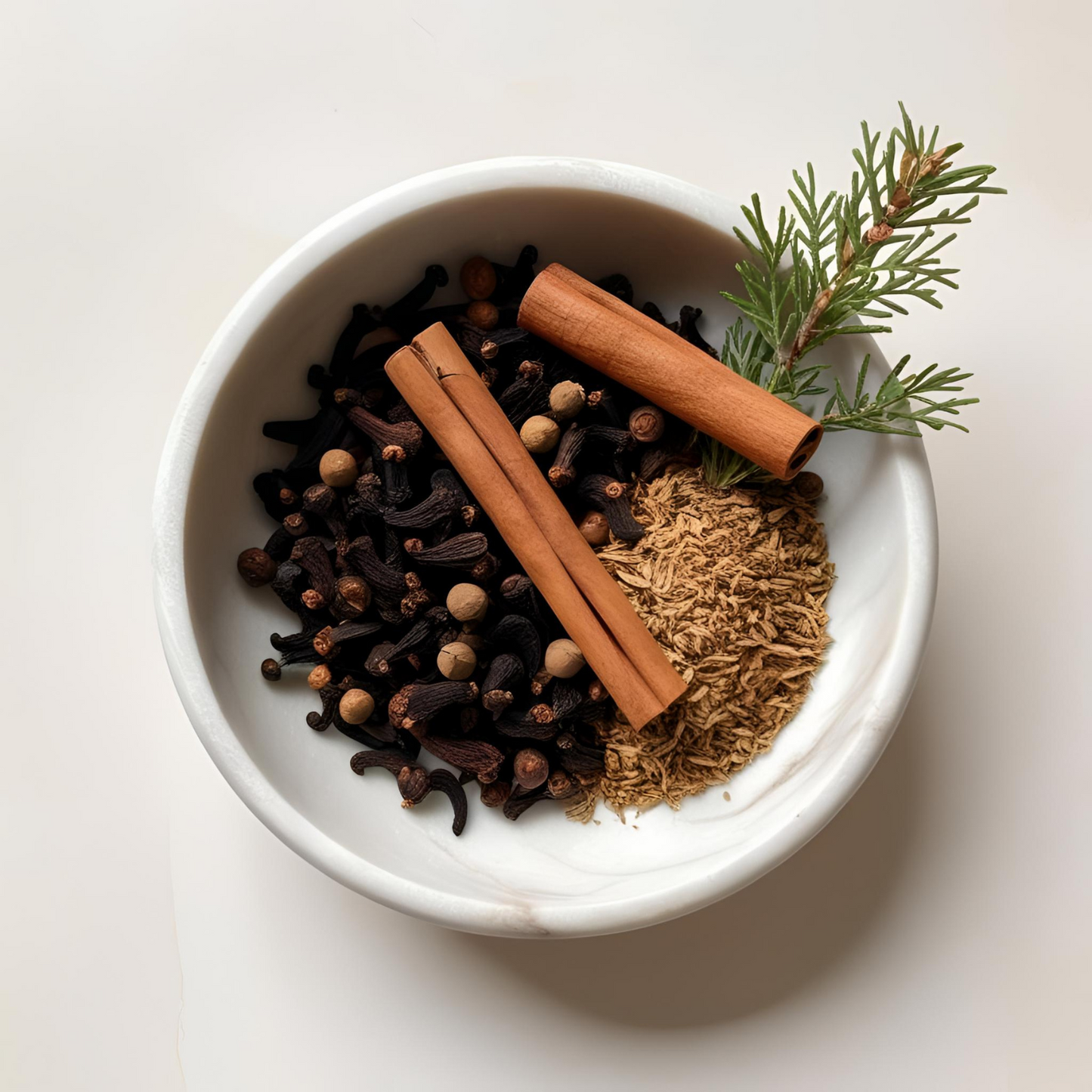 CLOUS DE GIROFLE SANTAL CANNELLE CEDRE DANS BOL EN MARBRE