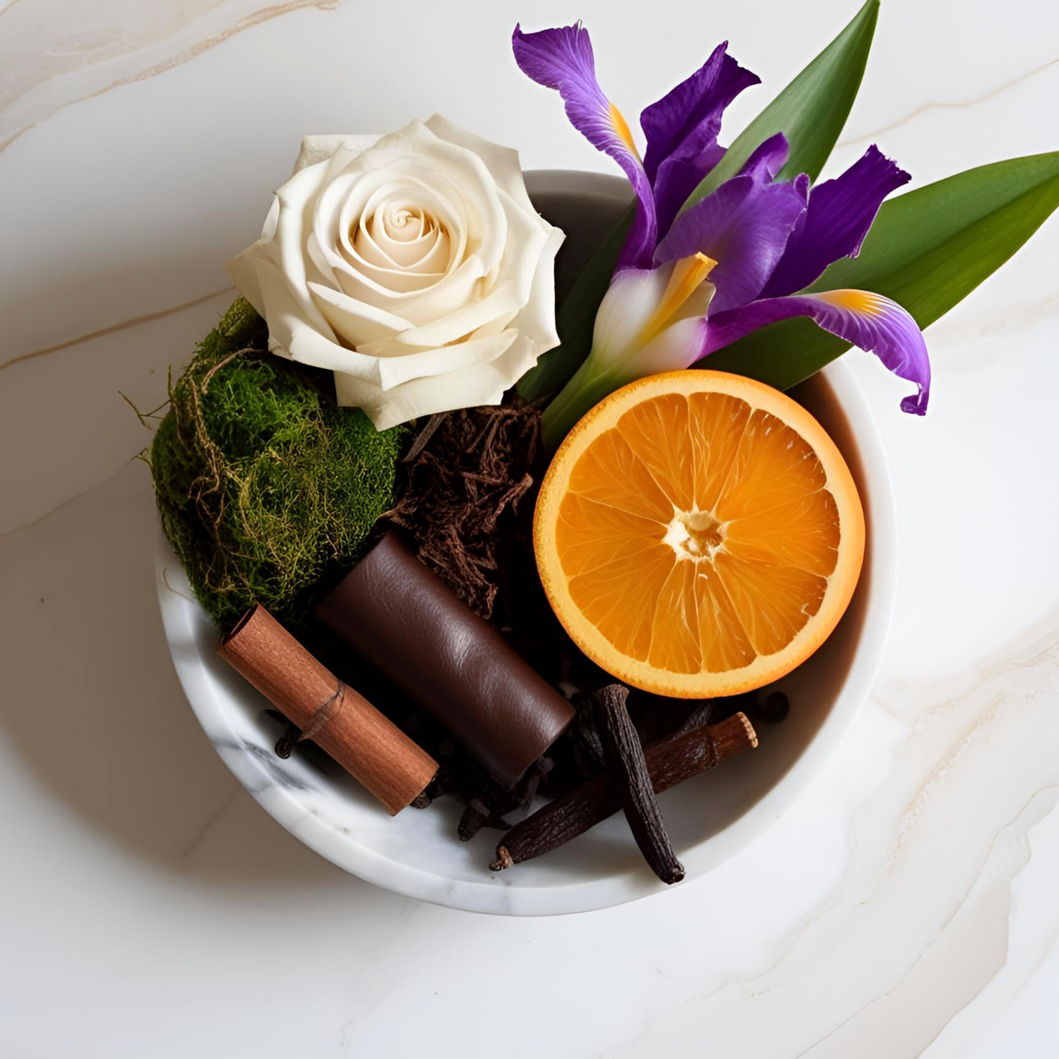 COMPOSITION FLEURS MOUSSE CLOUS DE GIROFLE ORANGES