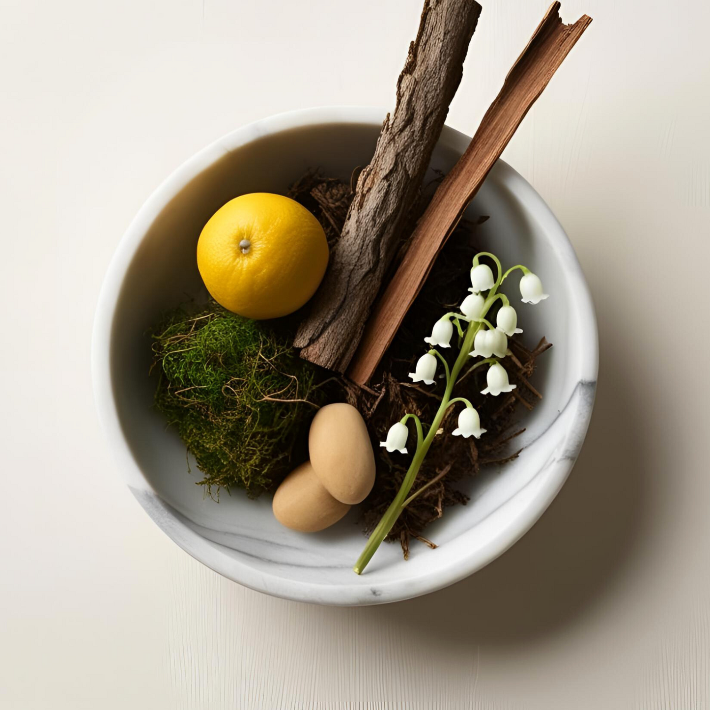 BERGAMOTE MOUSSE SANTAL MUGUET DANS BOL MARBRE